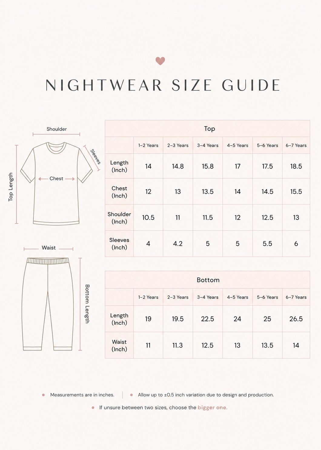 Nightwear Size Guide Nightwear Size Guide
