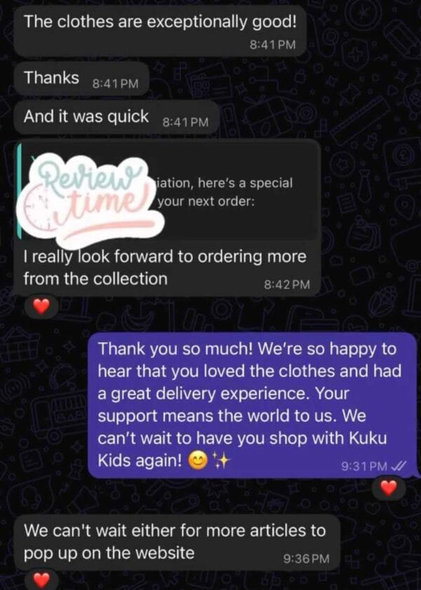 Message from a Kuku Kids customer