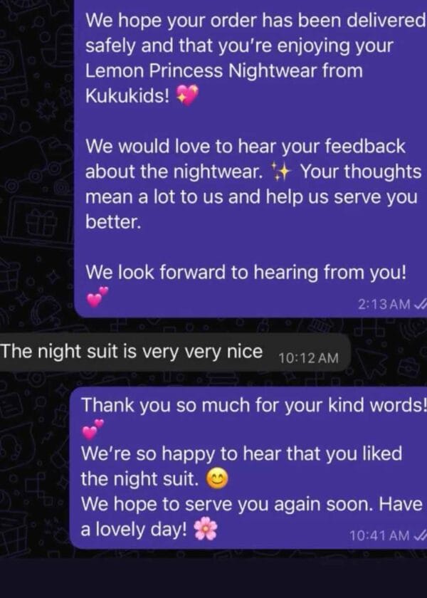 Message about Lemon Princess nightwear: the night suit is very very nice